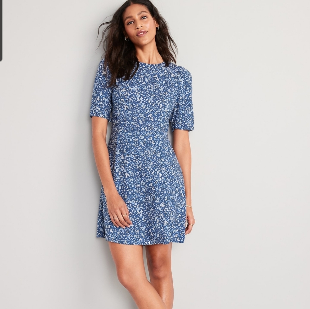Old Navy Fit & Flare Puff-Sleeve Smocked Cutout Mini Dress for Women